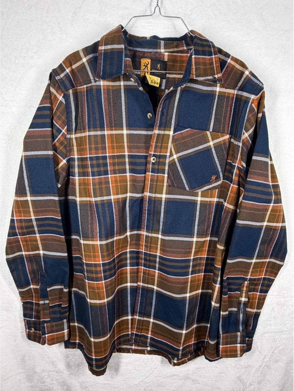 Browning XL Men's Plaid Flannel Shirt Blue Brown Orange